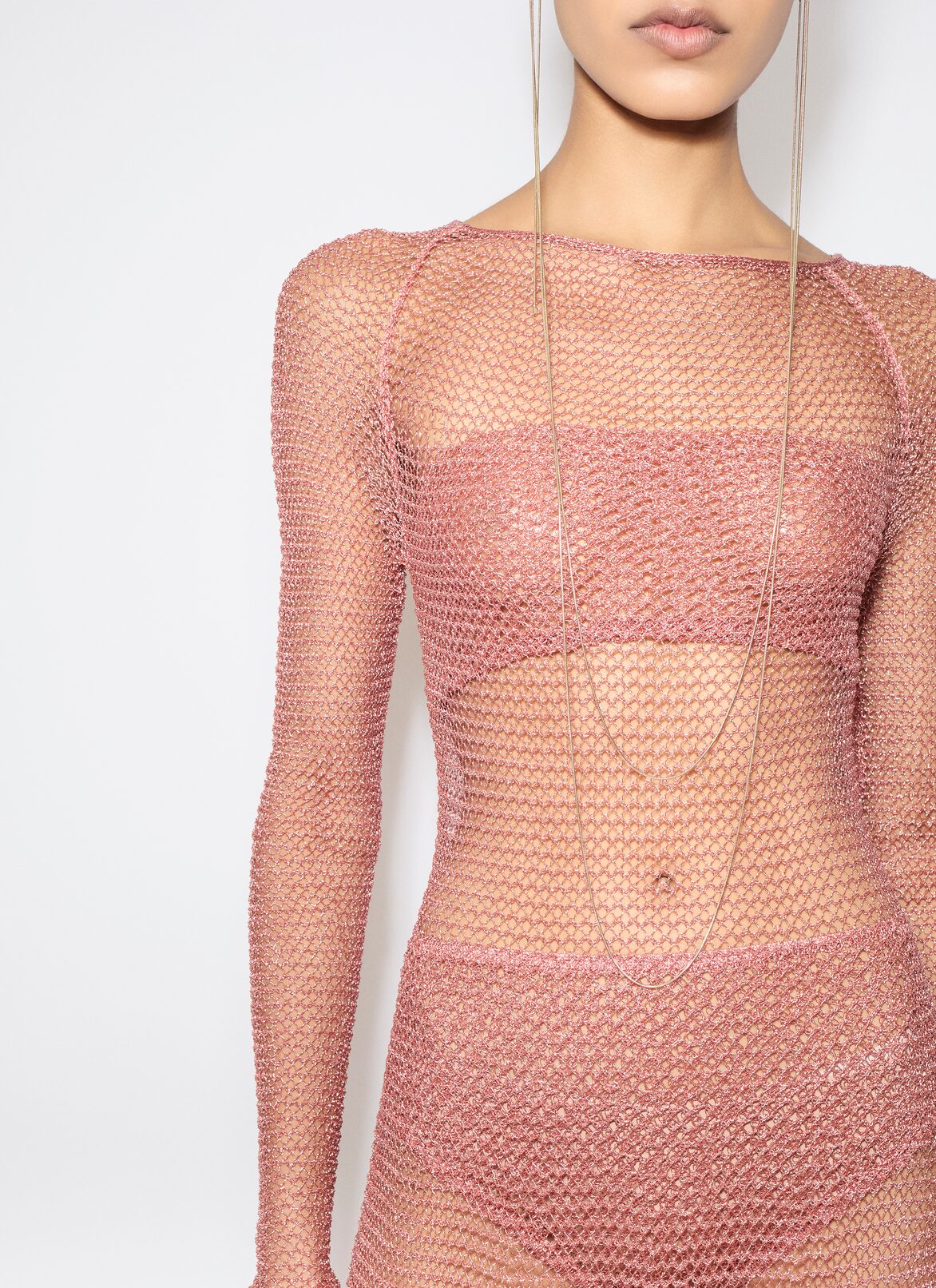 MESH KNIT LONG DRESS ALAÏA CORAL MESH KNIT LONG DRESS